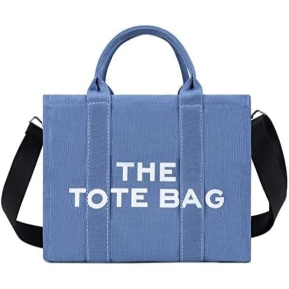 Women Blue Personalized Canvas with Zipper Top-Handle Crossbody Tote Handbag - Picture 1 of 7